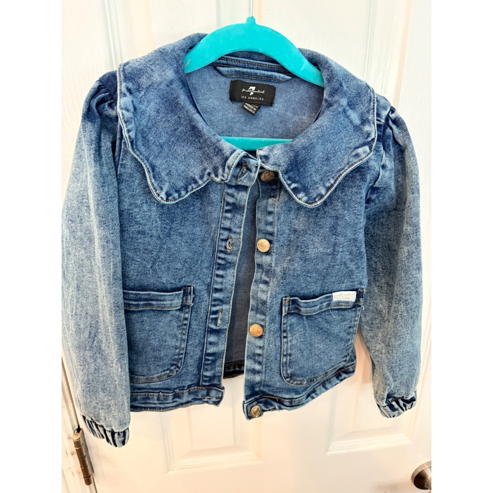 7 For All Mankind Denim Jacket Blue Peter Pan Collar Puff Sleeve Acid Wash 4T
